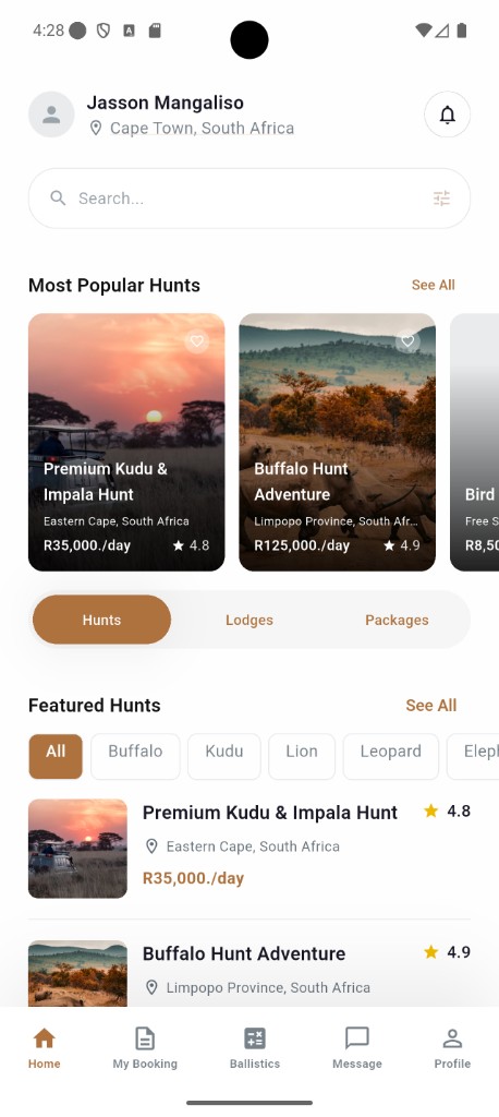 AfriHunt home screen